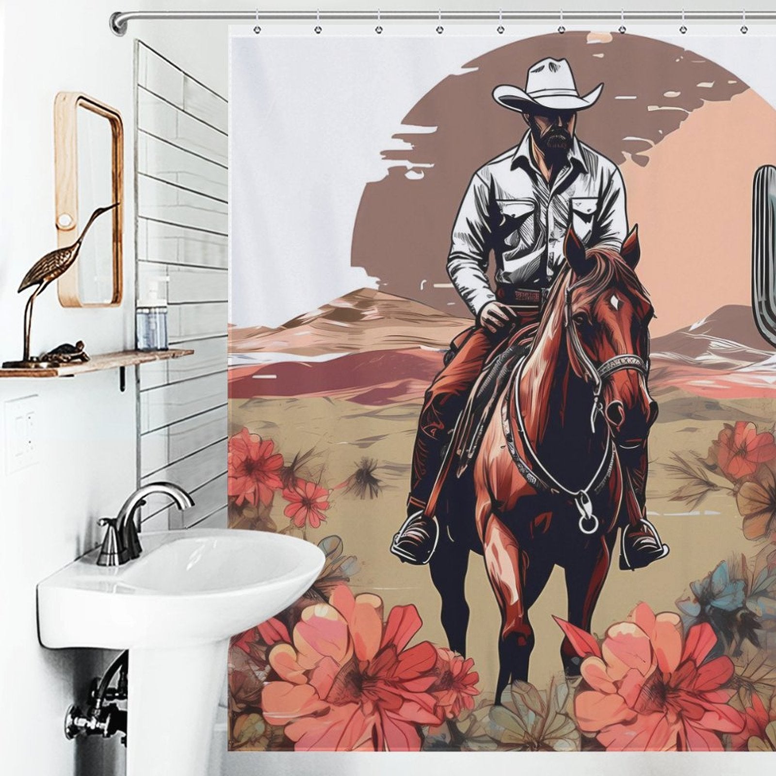 Retro Cowboy Riding Horse Western Shower Curtain