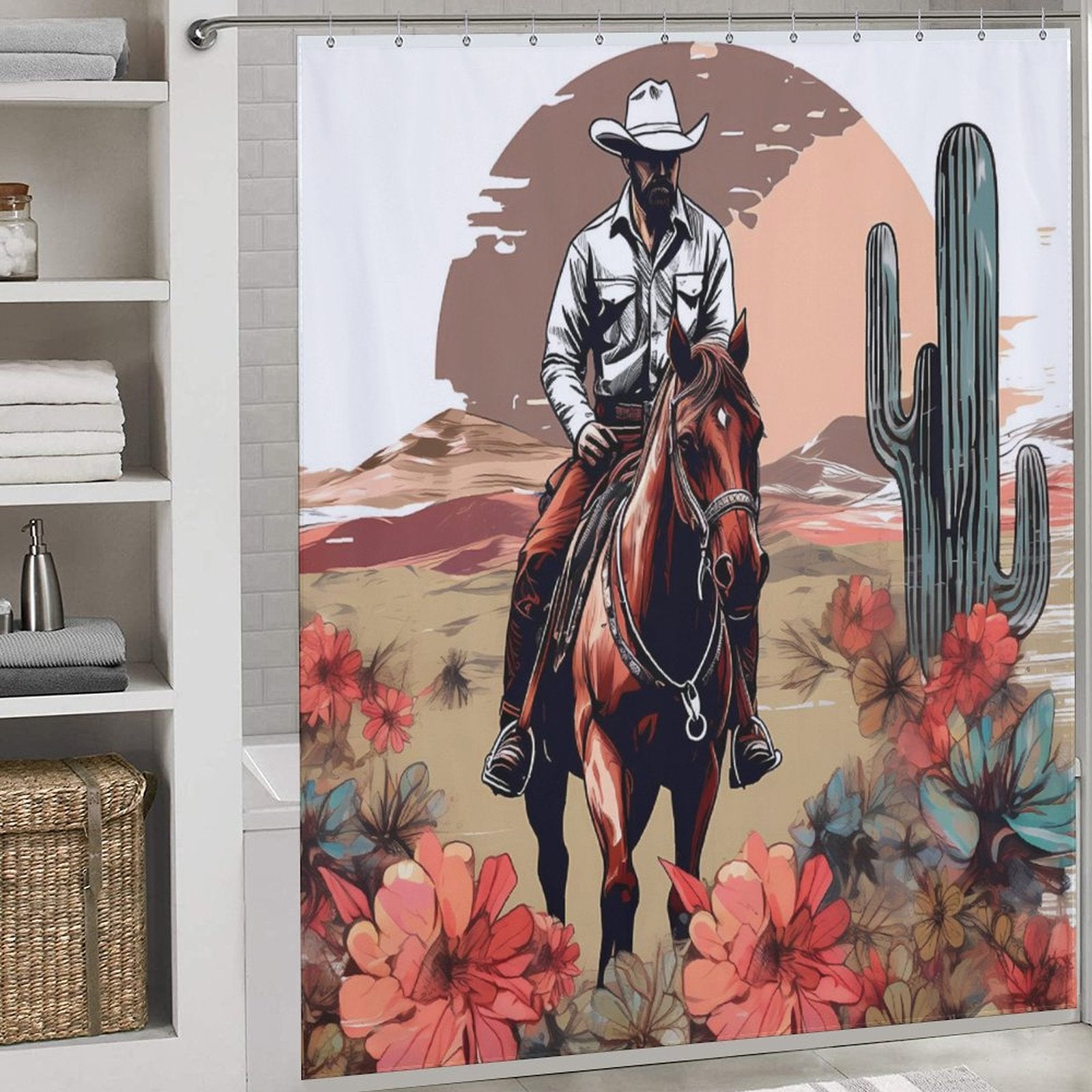 Retro Cowboy Riding Horse Western Shower Curtain