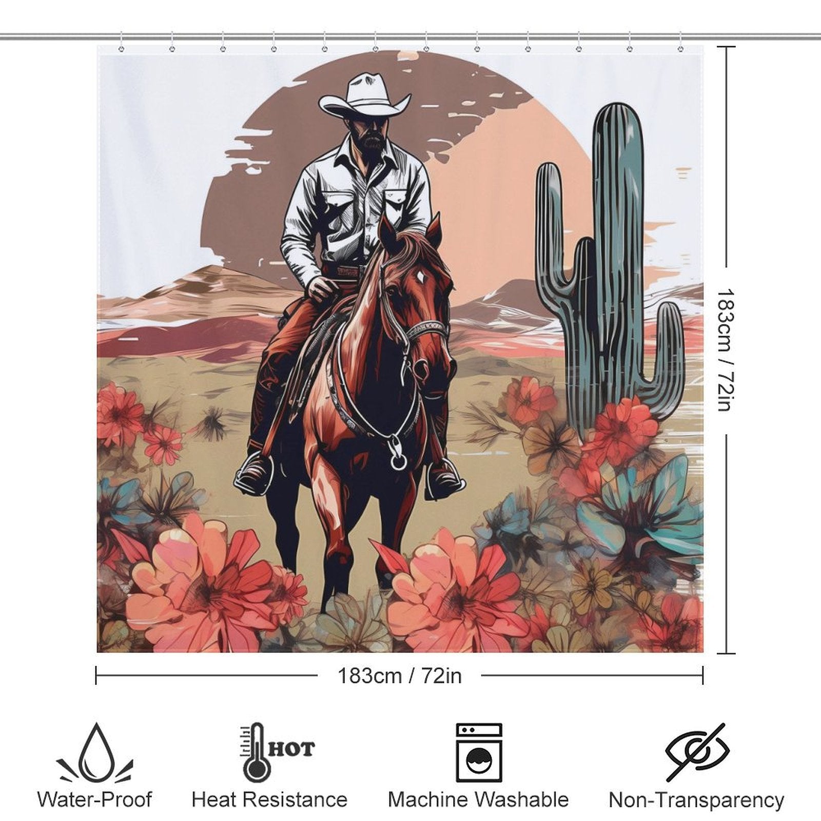 Retro Cowboy Riding Horse Western Shower Curtain