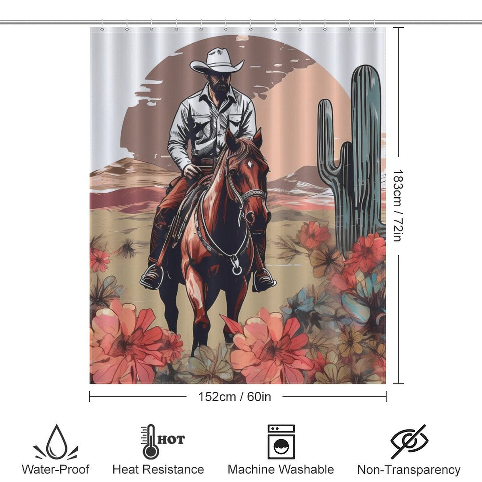 Retro Cowboy Riding Horse Western Shower Curtain