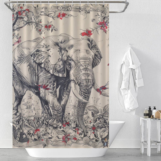 Retro Elephant under Tree Shower Curtain