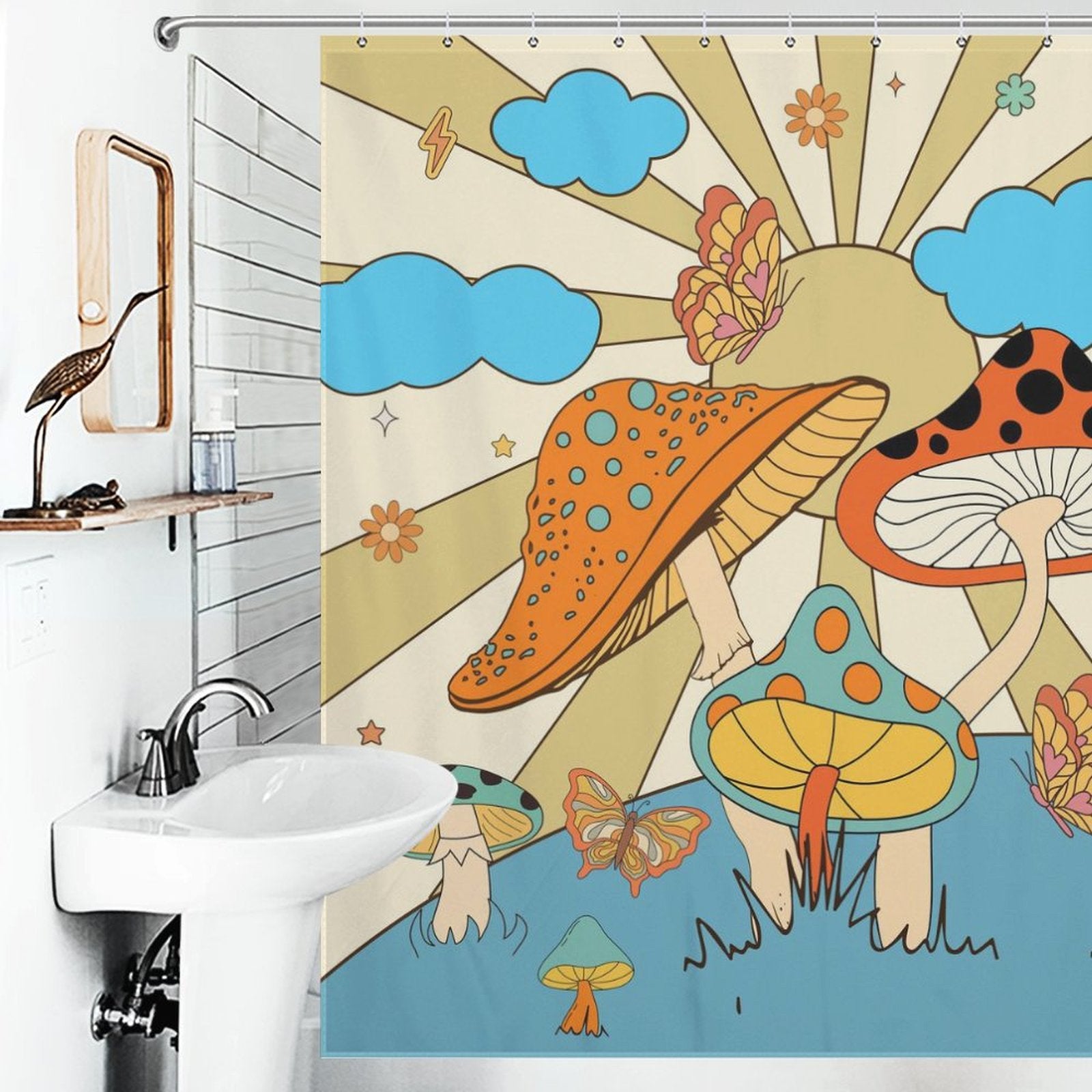 Retro Hippie Mushroom  Shower Curtain