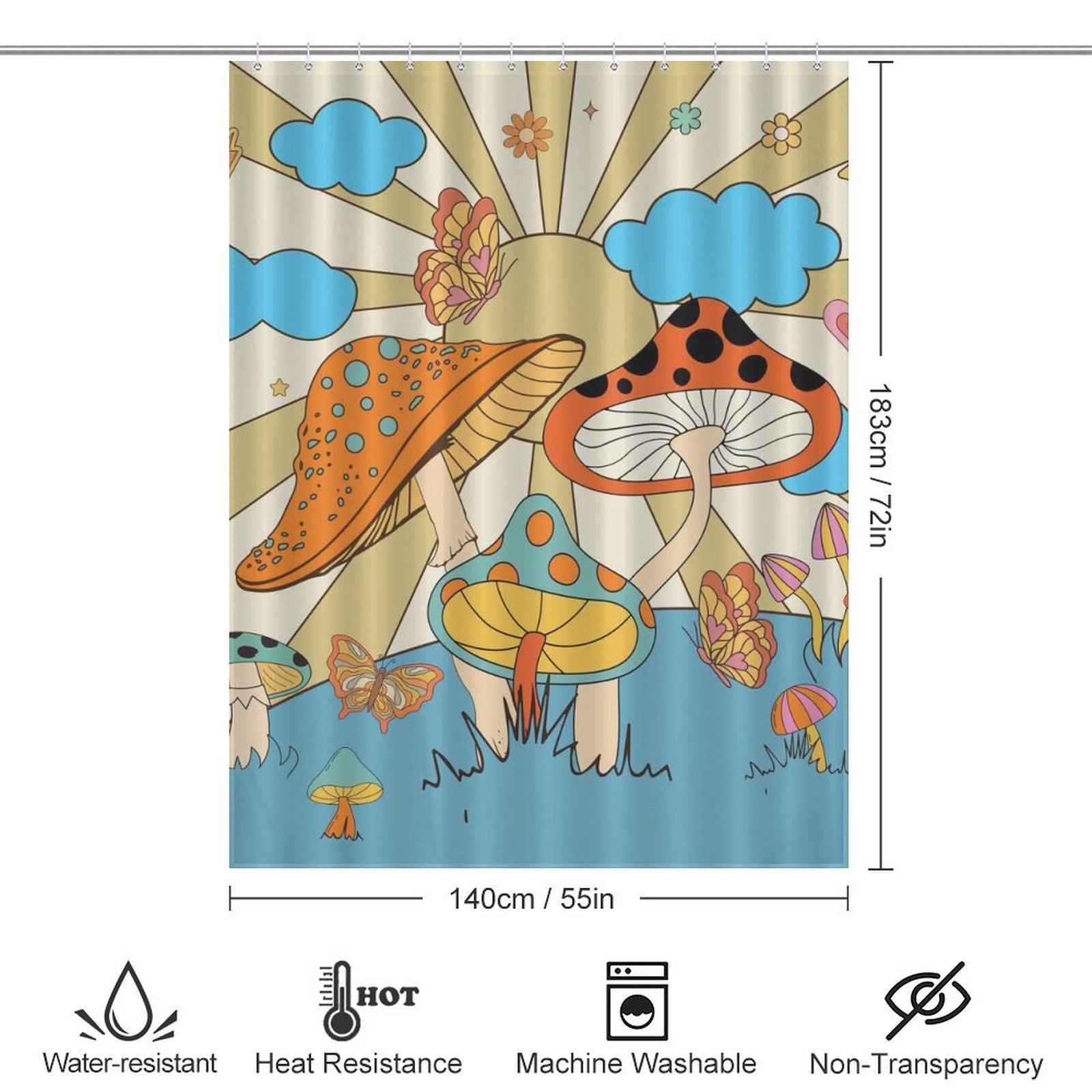 Retro Hippie Mushroom  Shower Curtain