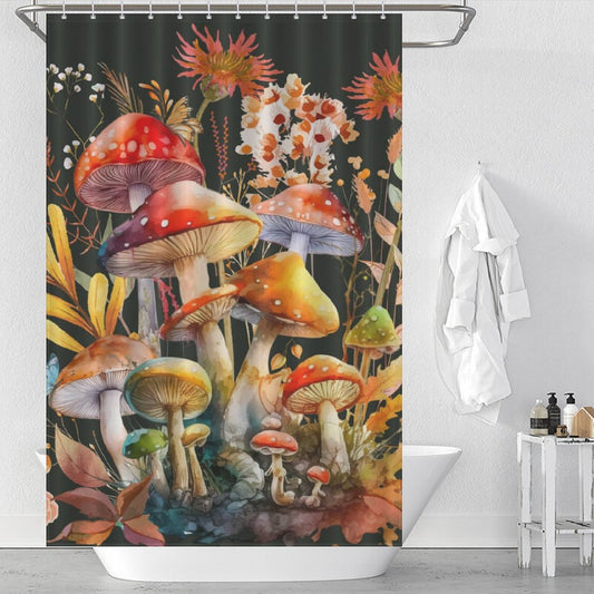 Retro Leaf Floral Mushroom Shower Curtain