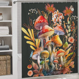 Retro Leaf Floral Mushroom Shower Curtain