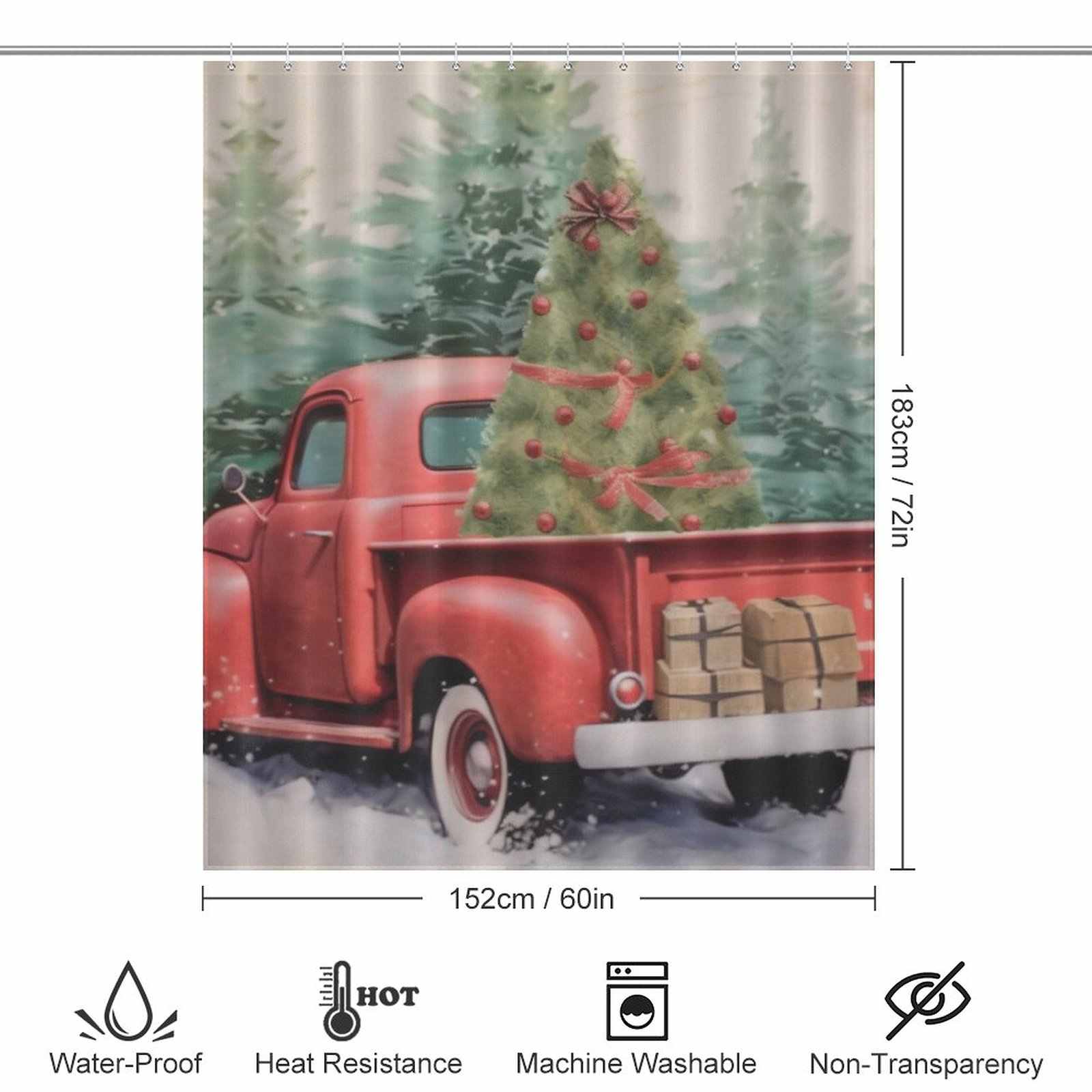 Retro Truck Tree Christmas Shower Curtain