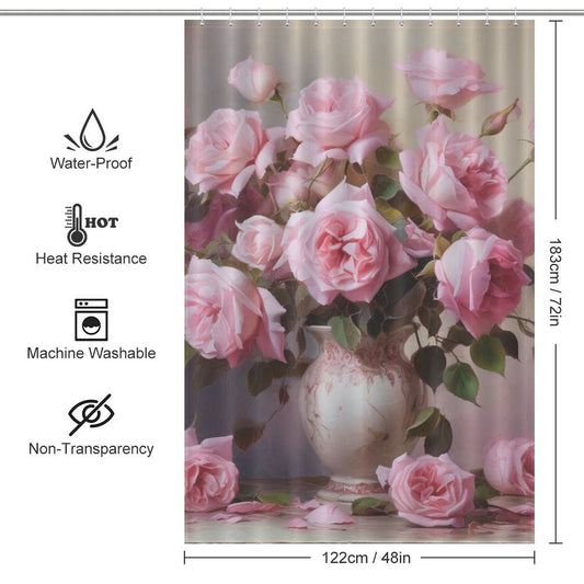 Romantic Bloom Pink Rose Shower Curtain"