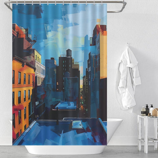 Rooftops Twilight Cityscape Shower Curtain