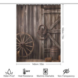 Add a touch of vintage elegance to your bathroom decor with the Rustic Barn Door Shower Curtain-Cottoncat by Cotton Cat. Featuring a wooden door and wheel, it combines the charm of old-world craftsmanship with a unique twist for