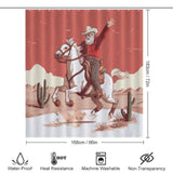 A Rustic Cowboy Santa Claus Shower Curtain by Cotton Cat, featuring a cowboy riding a horse.