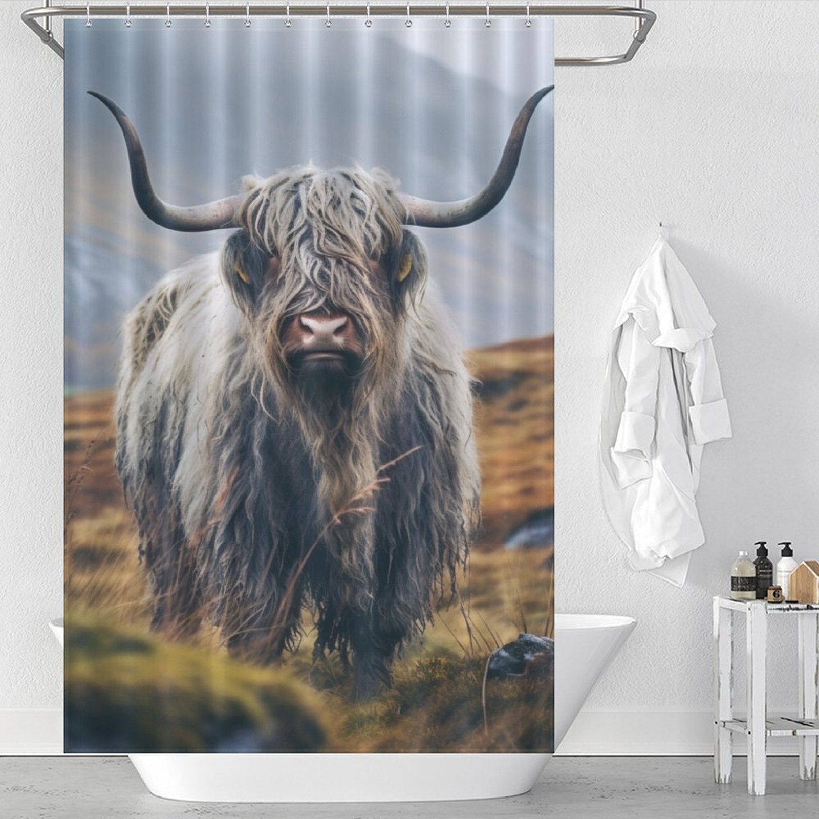 Rustic Highland Cow Shower Curtain