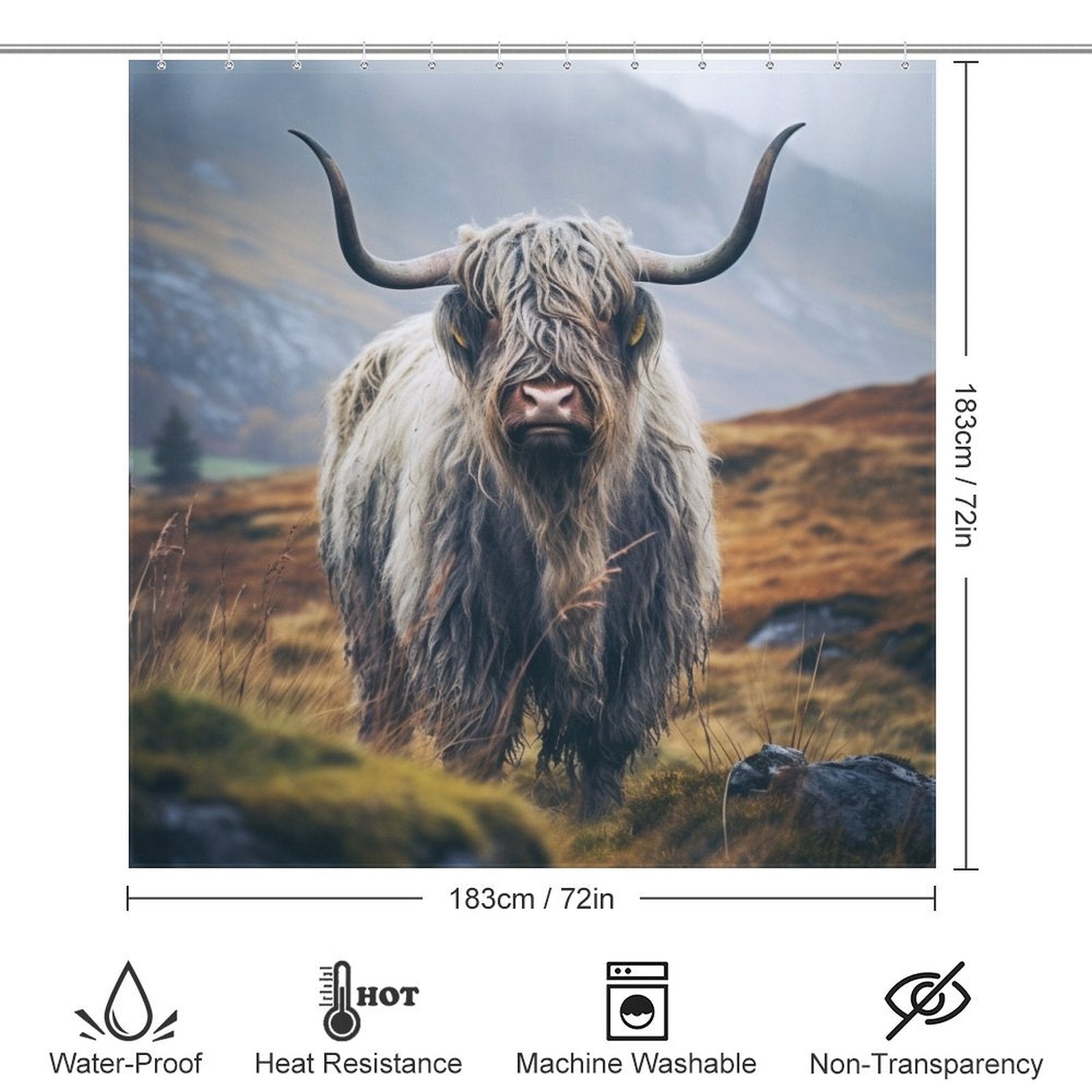 Rustic Highland Cow Shower Curtain