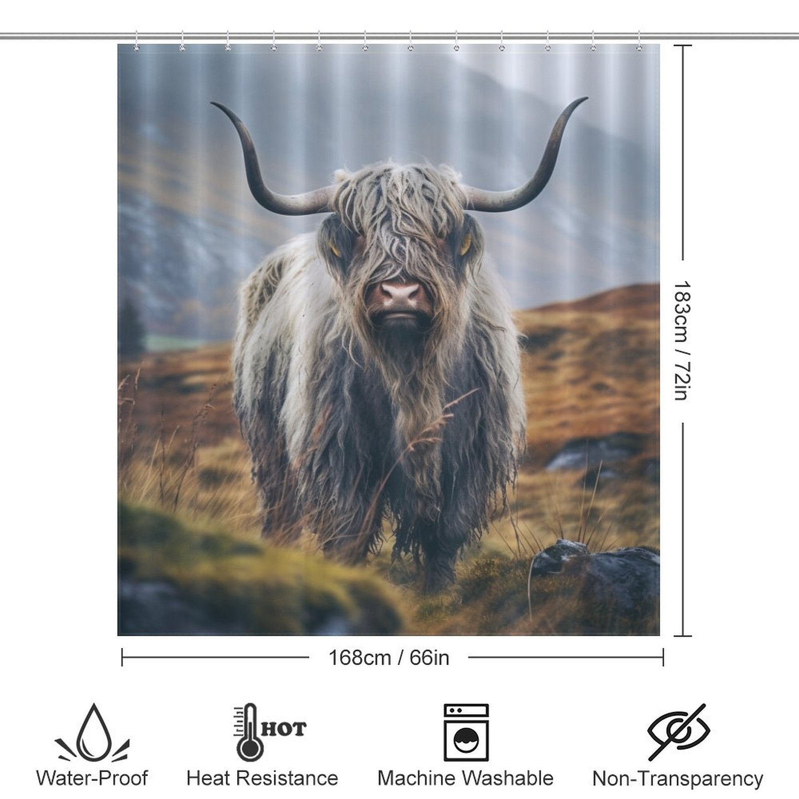 Rustic Highland Cow Shower Curtain