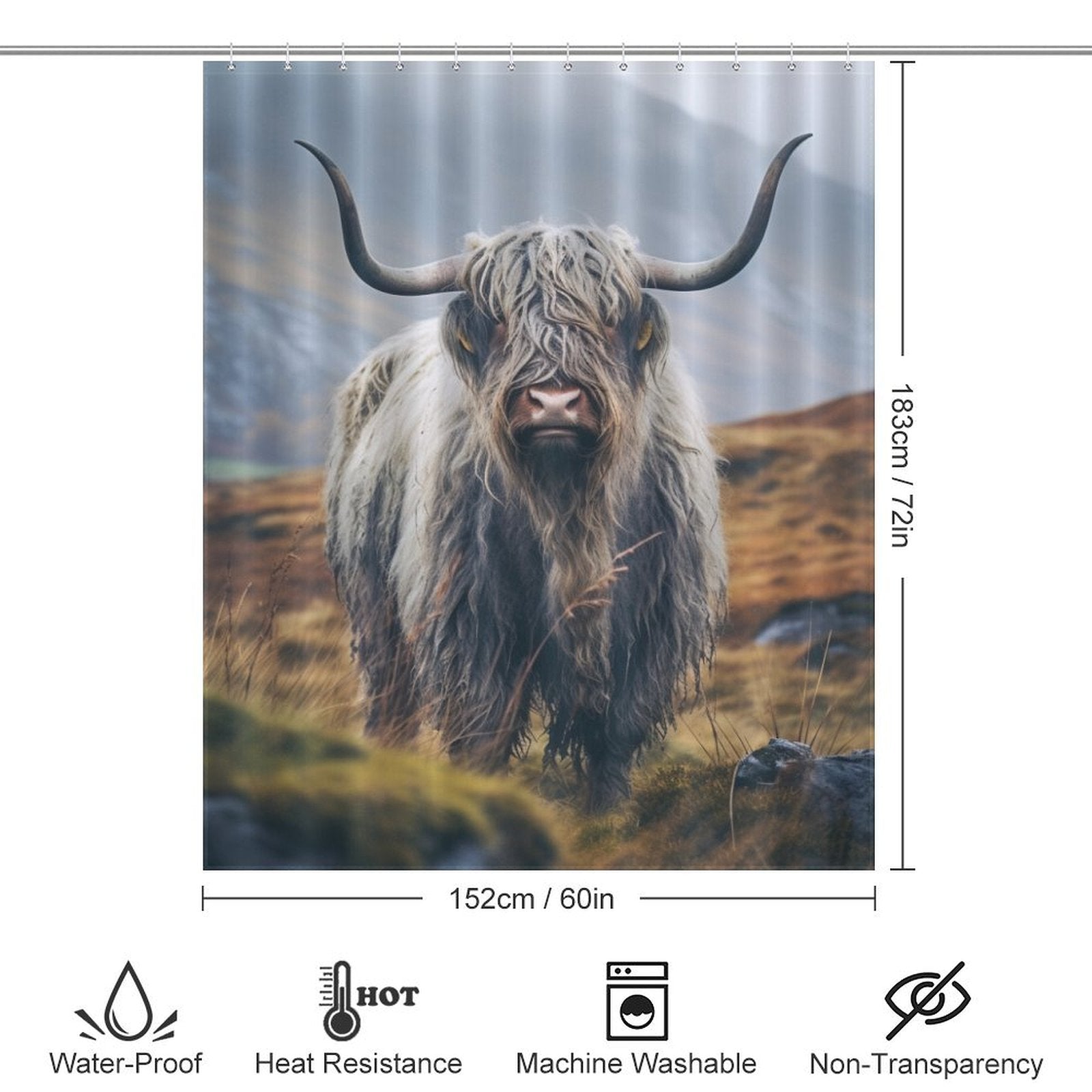 Rustic Highland Cow Shower Curtain