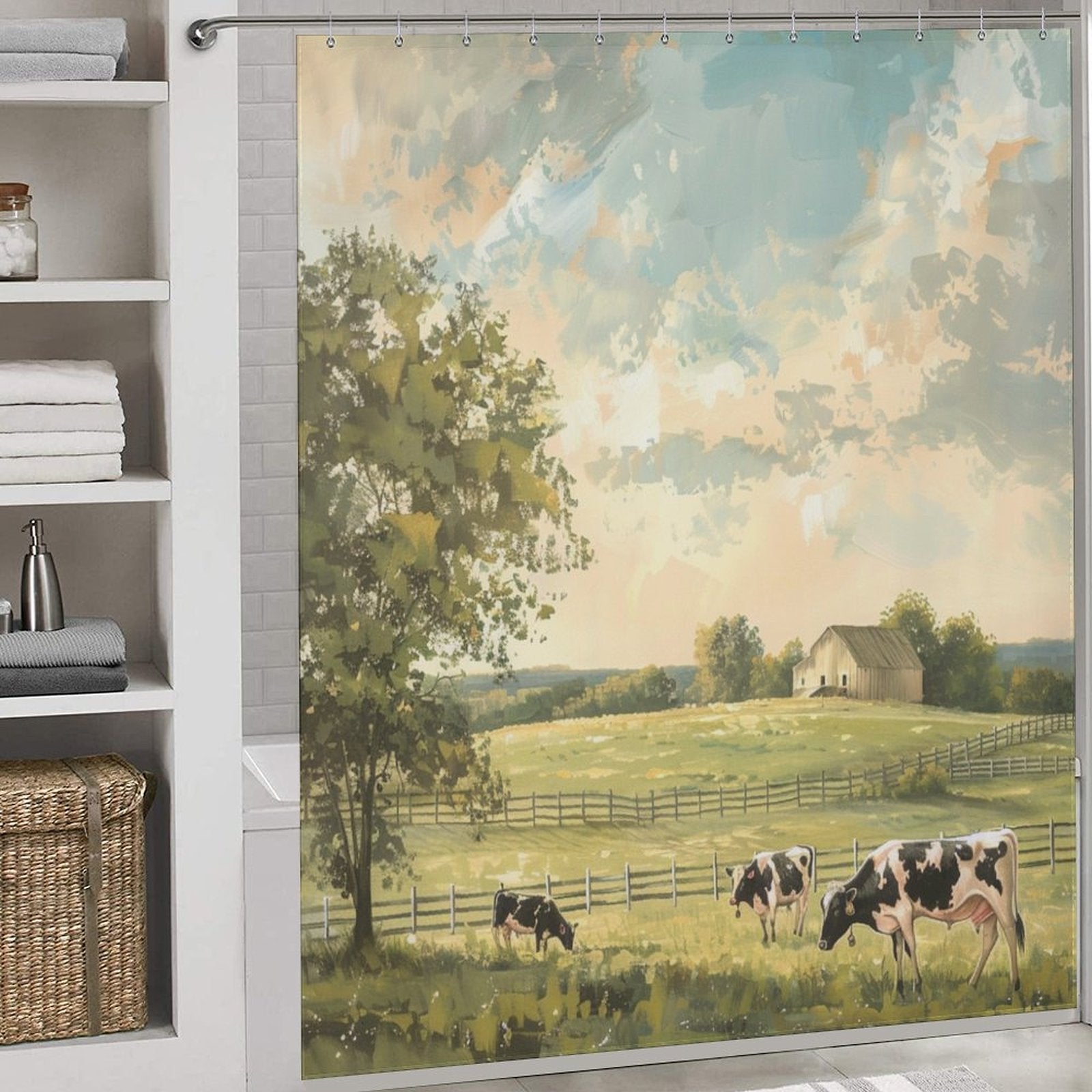 Rustic Tranquility Cow Shower Curtain