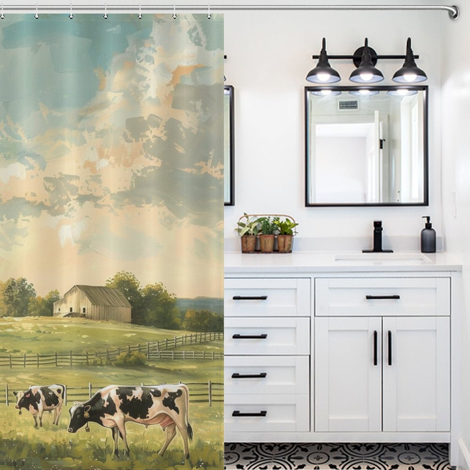 Rustic Tranquility Cow Shower Curtain