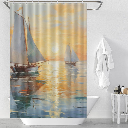 Sailboat Beach Shower Curtain Seaside Serenity