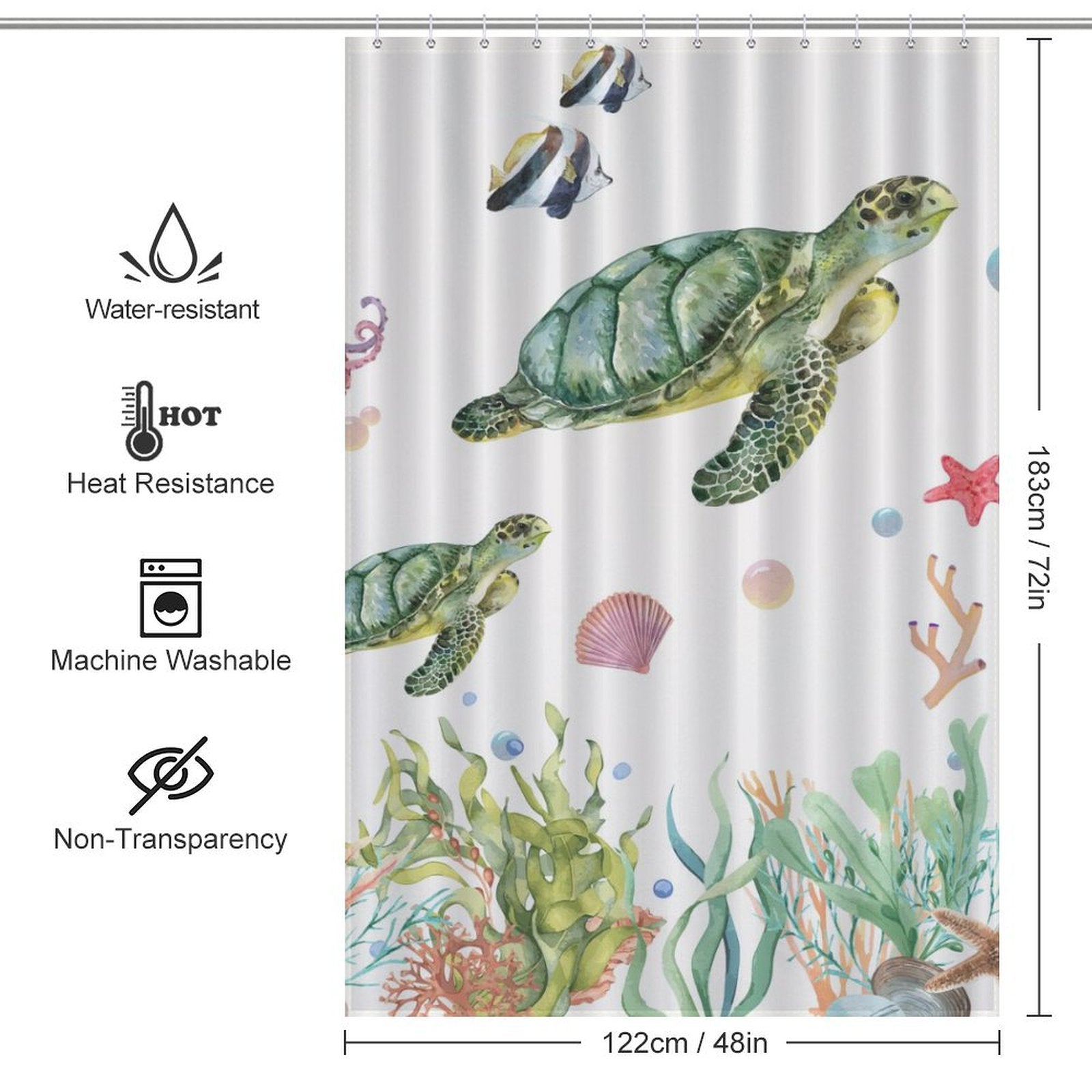 Sea Horse Turtle Octopus Beach Shower Curtain