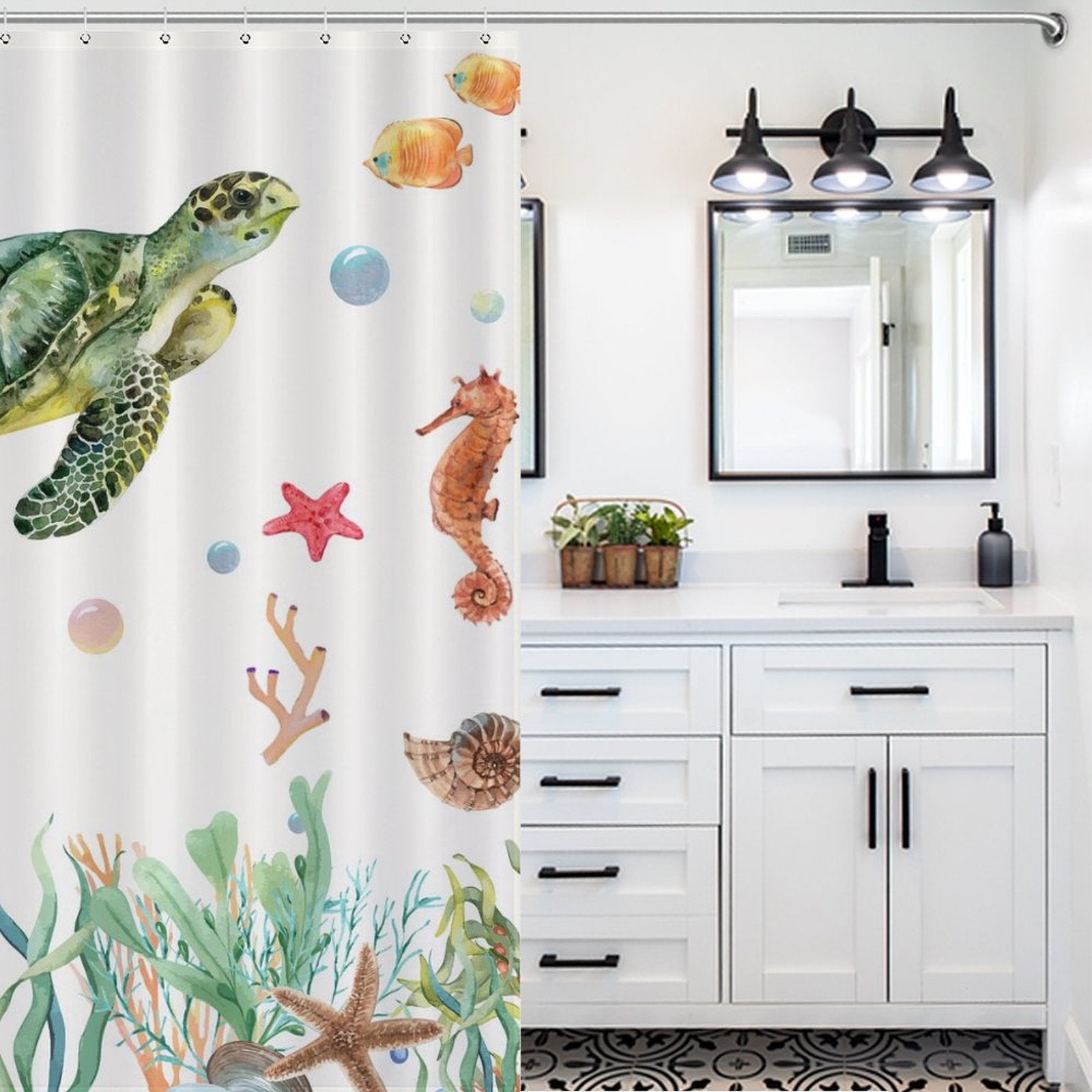 Sea Horse Turtle Octopus Beach Shower Curtain