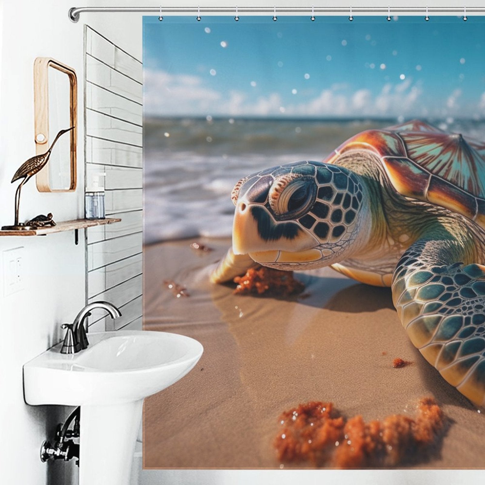 Sea Turtles Beach Shower Curtain Coastal Sunrise