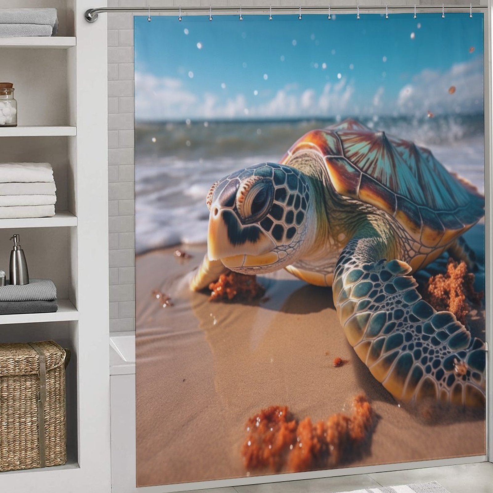 Sea Turtles Beach Shower Curtain Coastal Sunrise