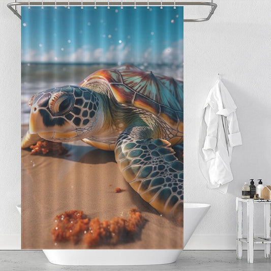 Sea Turtles Beach Shower Curtain Coastal Sunrise