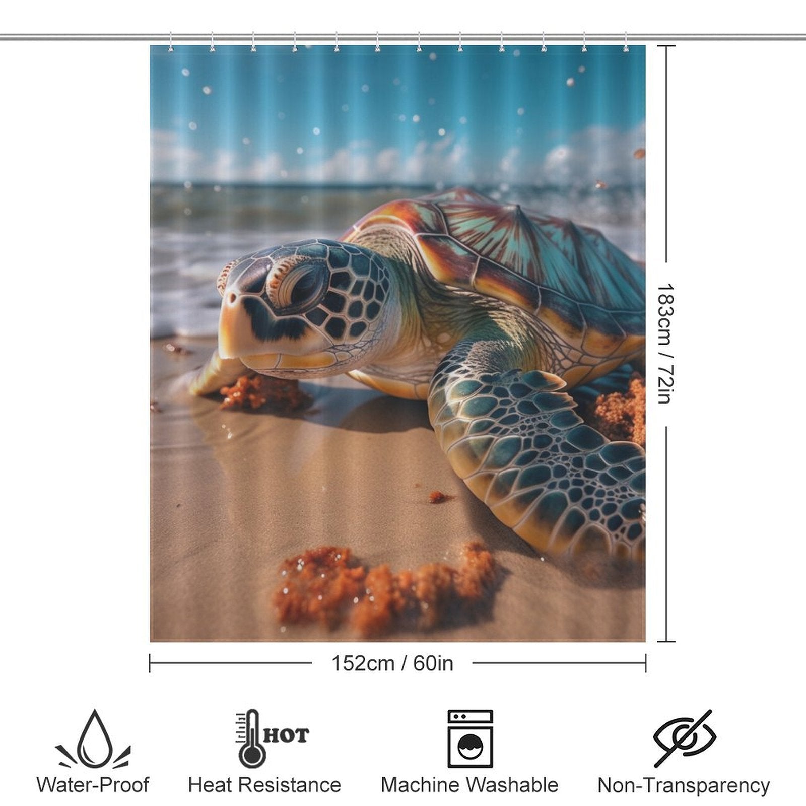 Sea Turtles Beach Shower Curtain Coastal Sunrise