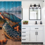 Sea Turtles Beach Shower Curtain Coastal Sunrise