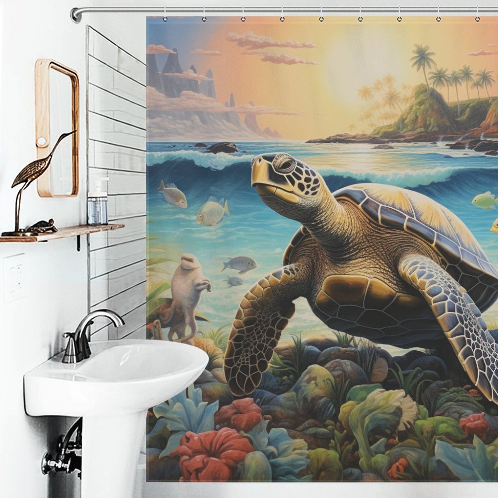 Sea Turtles Beach Shower Curtain Ocean Whisper