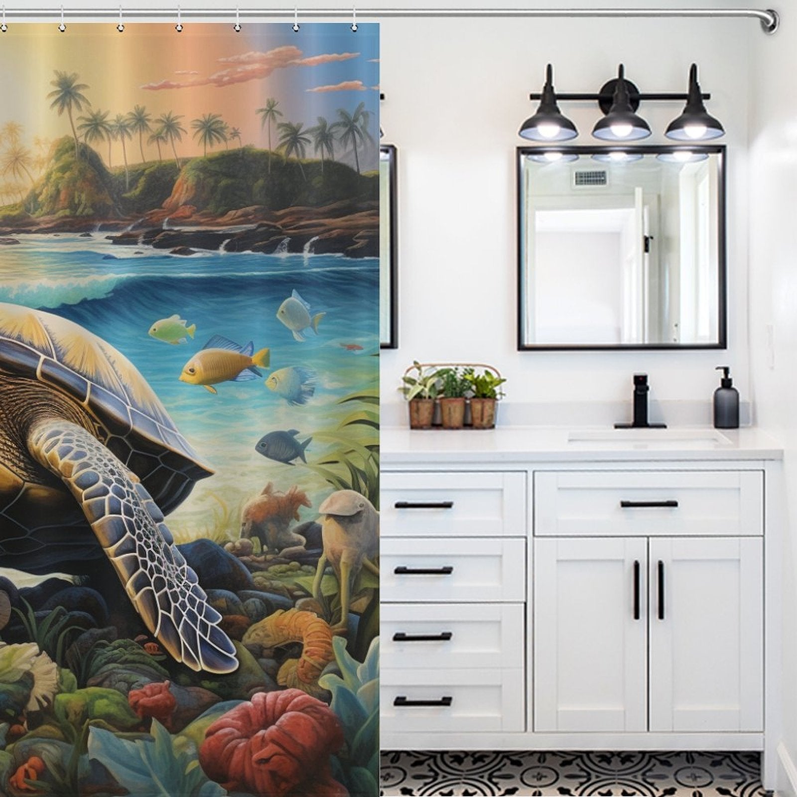 Sea Turtles Beach Shower Curtain Ocean Whisper