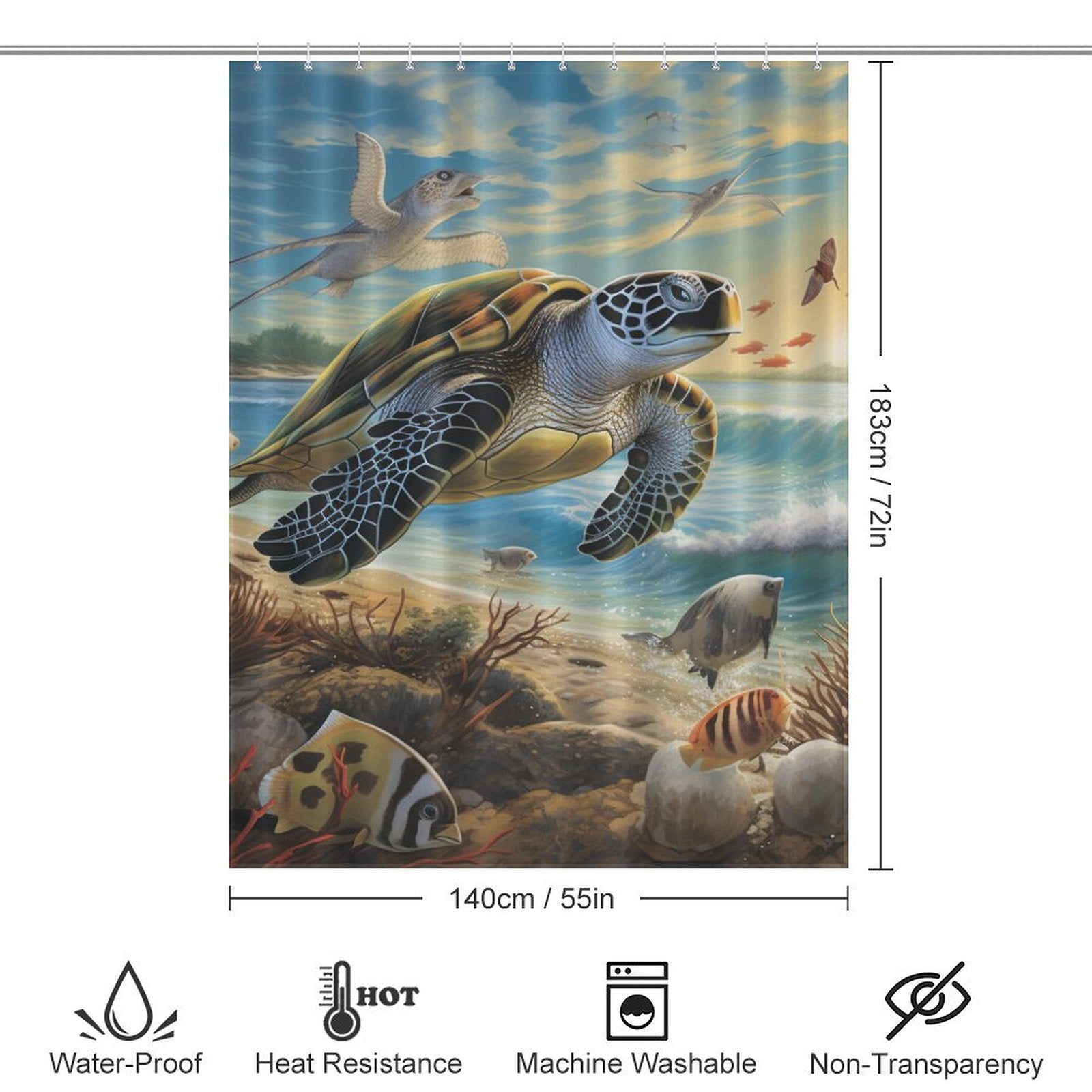 Sea Turtles Beach Shower Curtain Oceanic Vibes