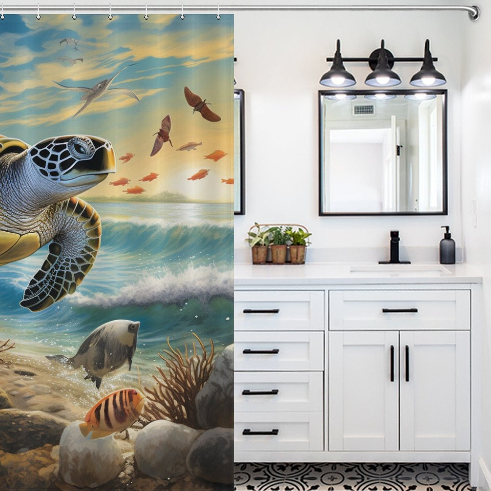 Sea Turtles Beach Shower Curtain Oceanic Vibes