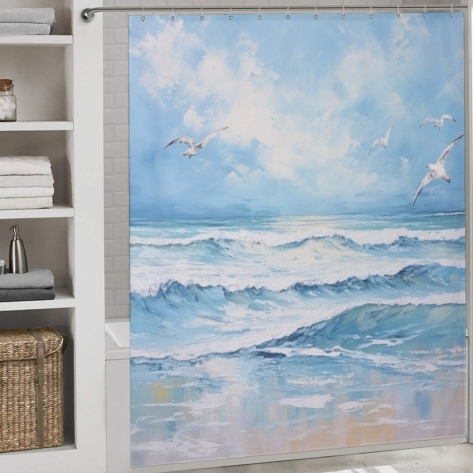 Seagull Beach Shower Curtain Ocean Bliss