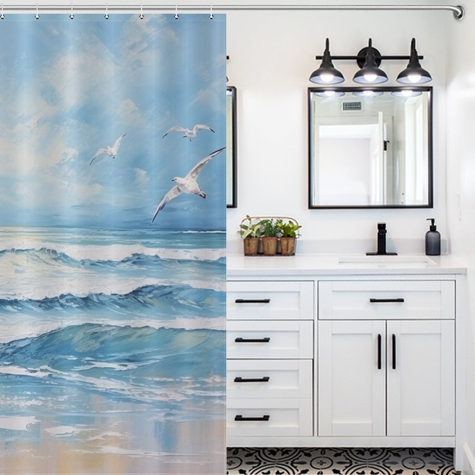 Seagull Beach Shower Curtain Ocean Bliss