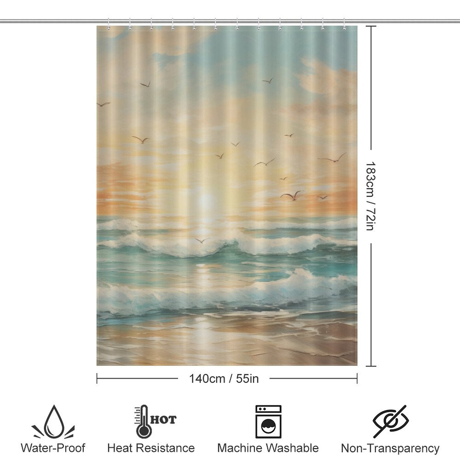 Seagull Beach Shower Curtain Tropical Paradise