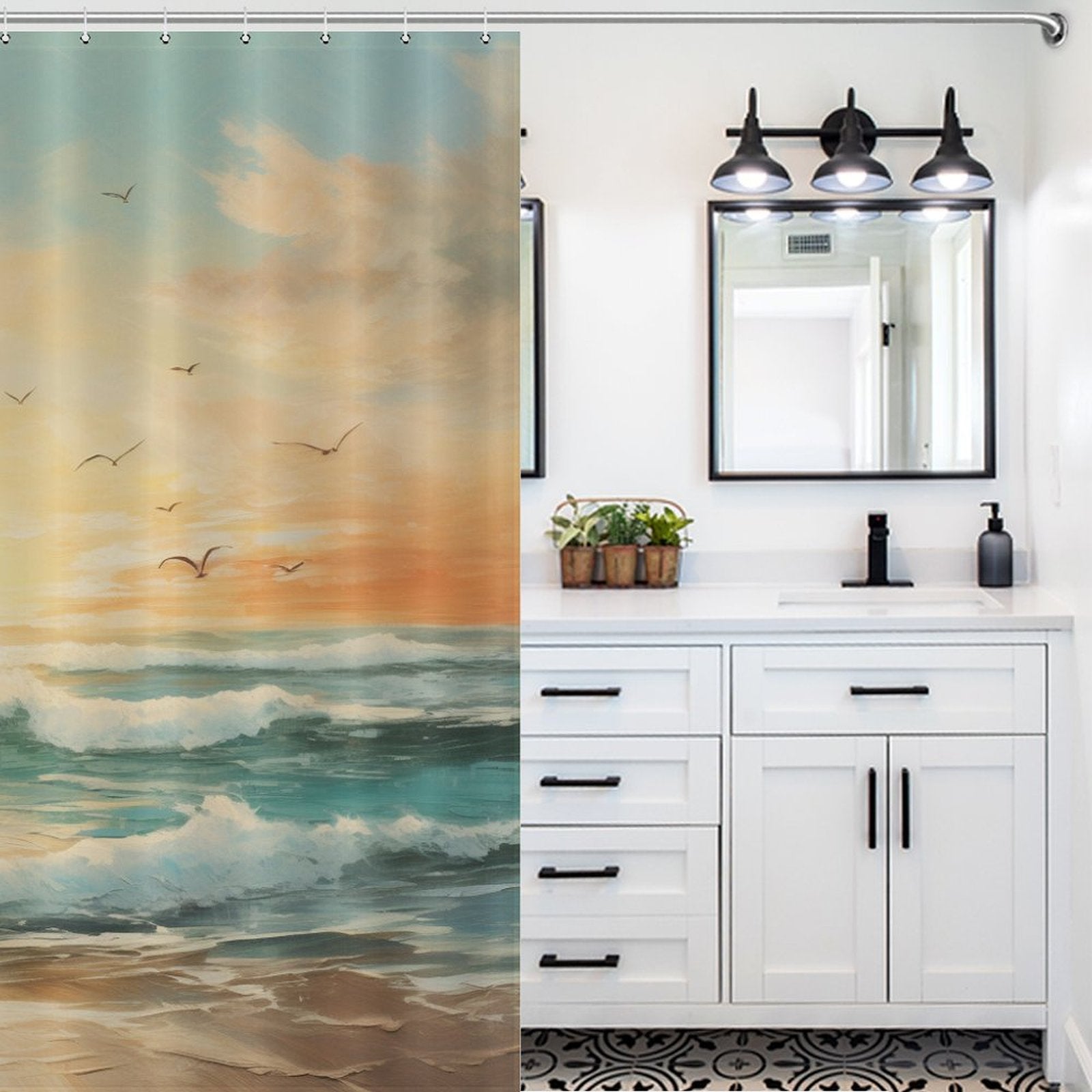 Seagull Beach Shower Curtain Tropical Paradise