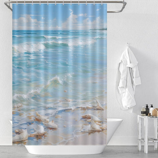 Seashell Beach Shower Curtain Sandy Waves