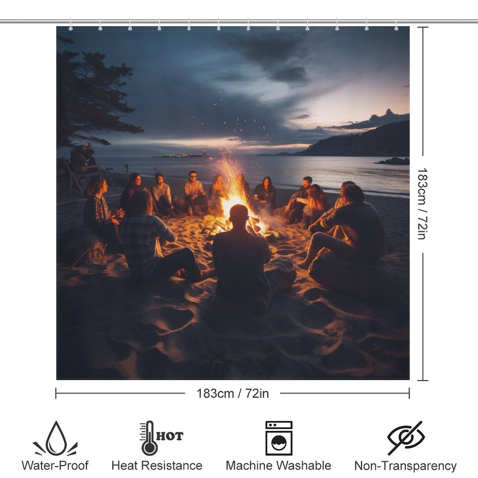 Seashell Bonfires Beach Shower Curtain 