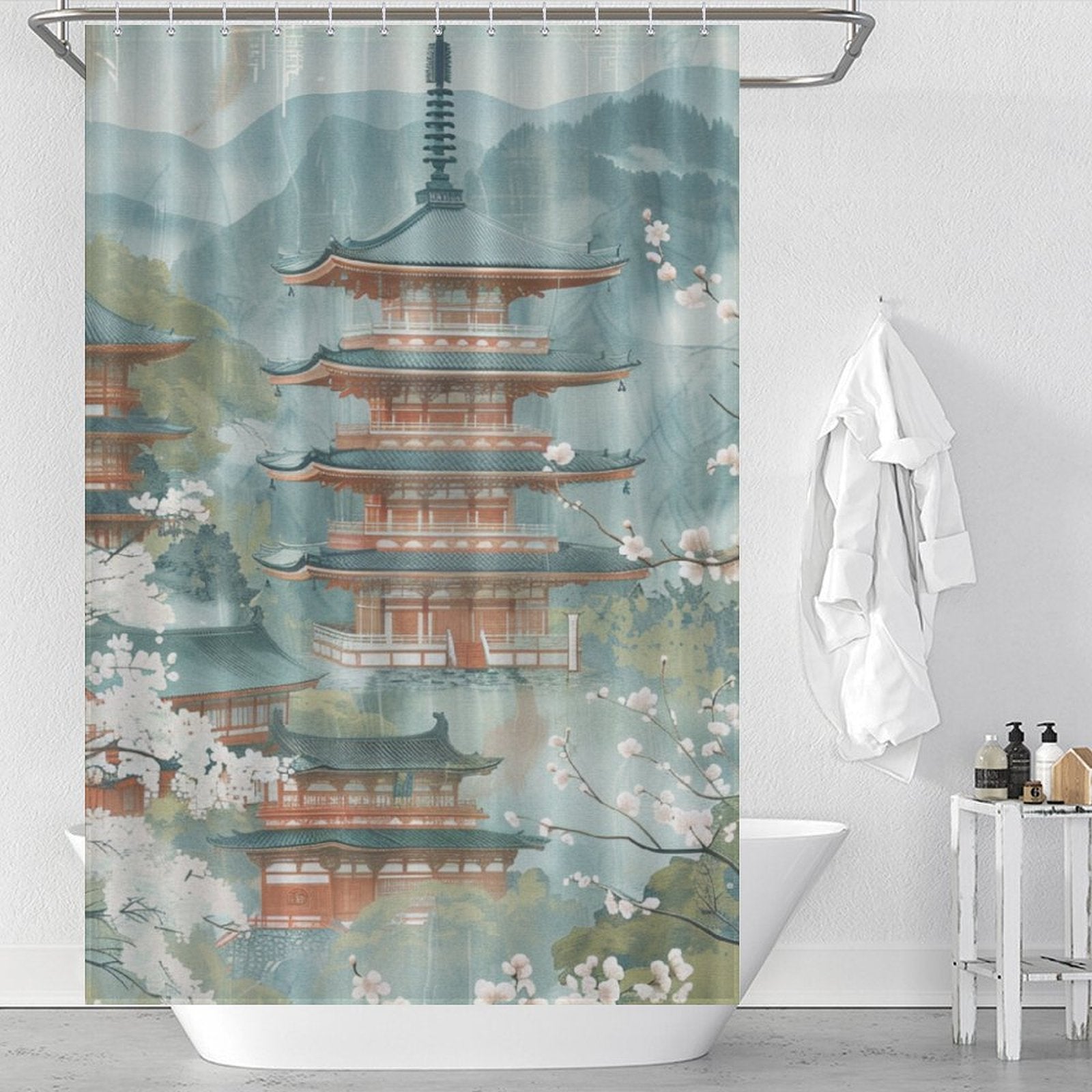 Serene Atmosphere Pagoda Shower Curtain