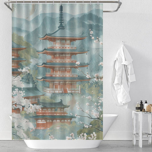 Serene Atmosphere Pagoda Shower Curtain