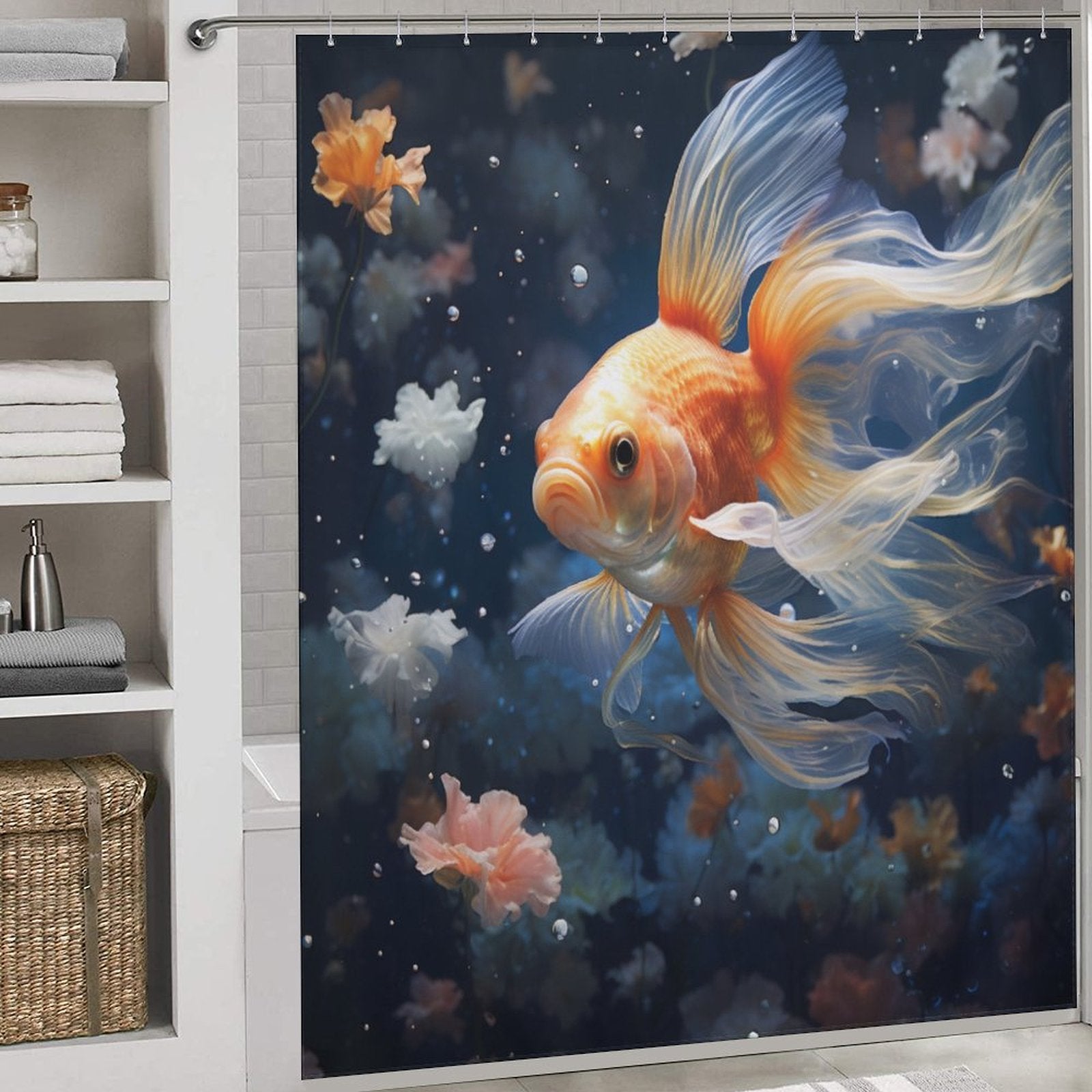 Serene Blue Depths Goldfish Shower Curtains 