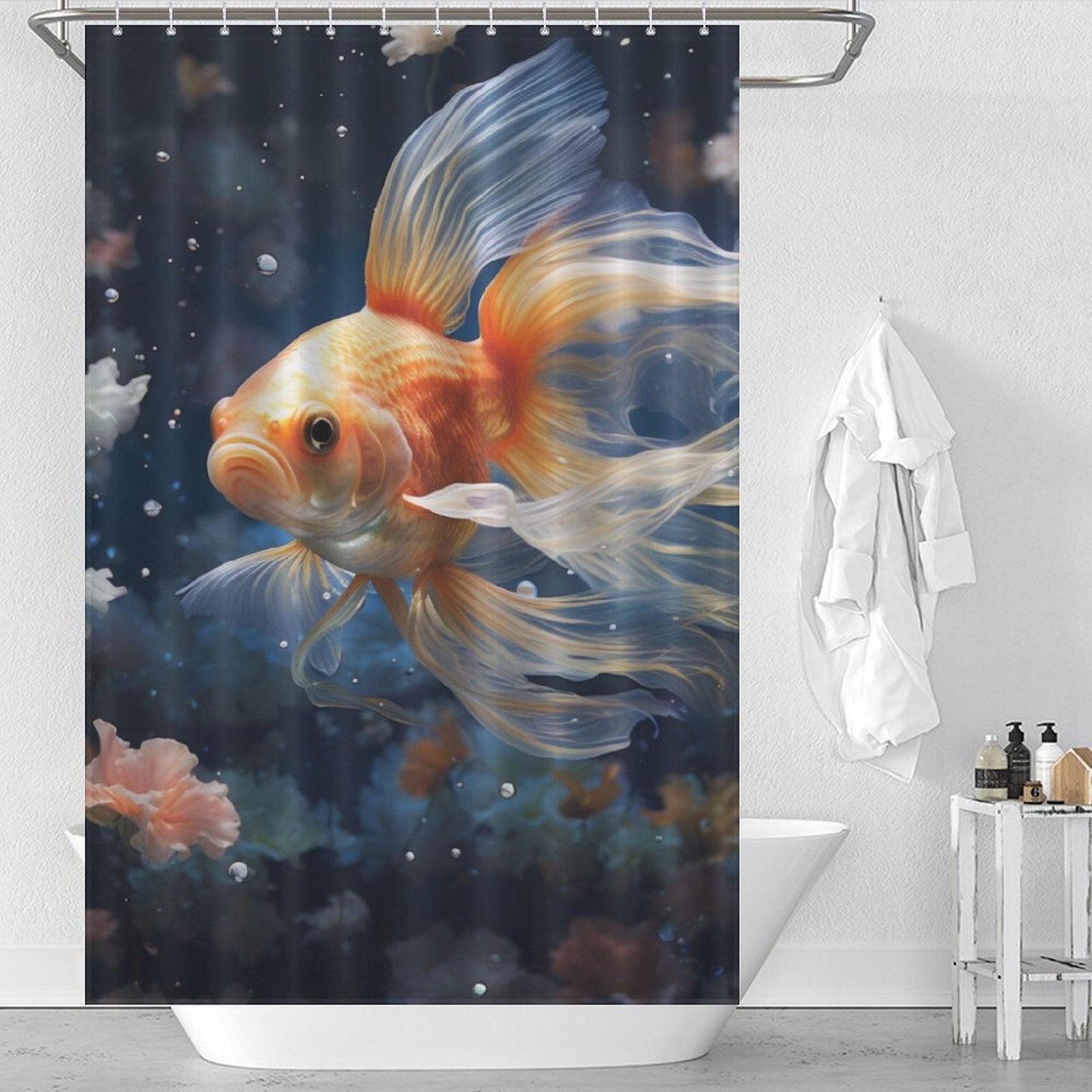 Serene Blue Depths Goldfish Shower Curtains 