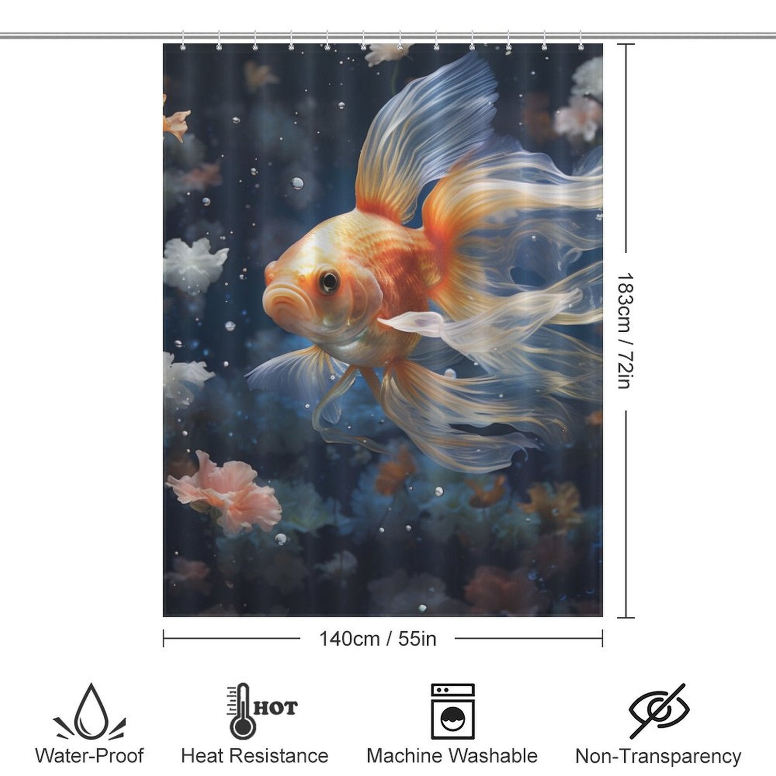 Serene Blue Depths Goldfish Shower Curtains 