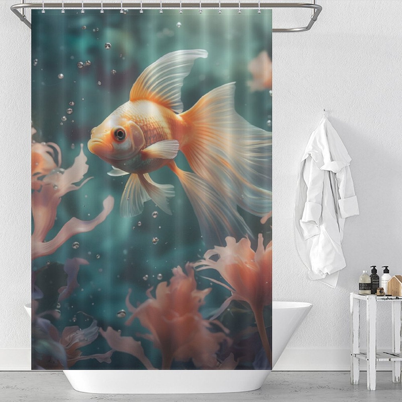Serene Lotus goldfish shower curtain 