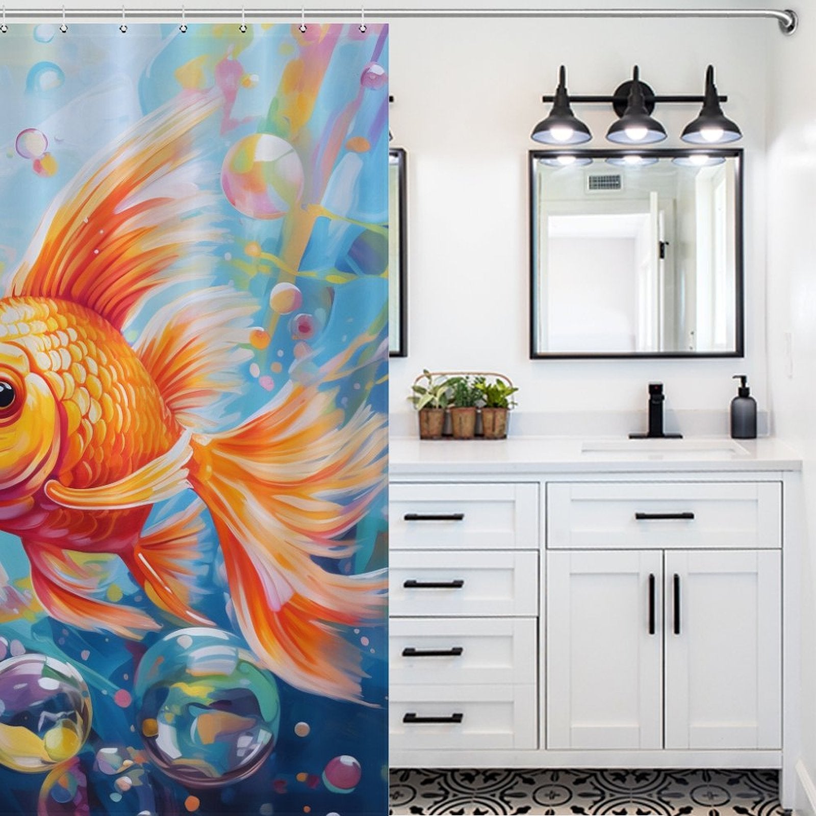 Serene Realistic Goldfish Shower Curtain