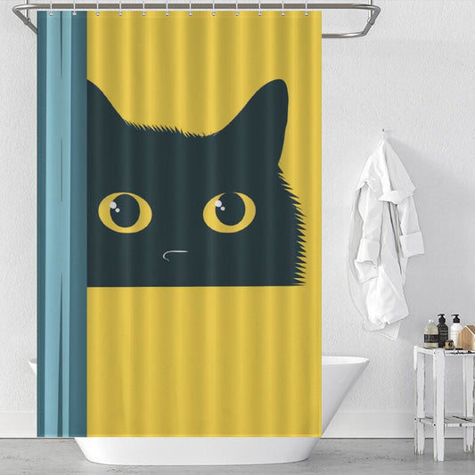 Shy Cute Cat Peeking Shower Curtain