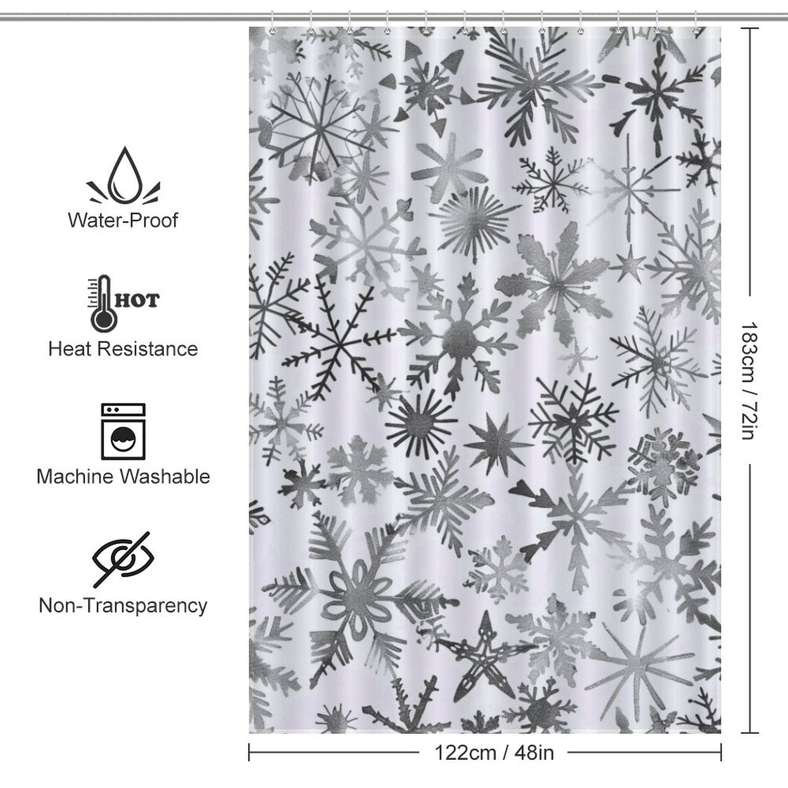 Silver Grey & White Snowflake Winter Shower Curtain