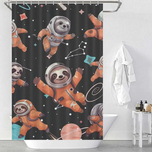 This durable Cotton Cat shower curtain features whimsical Sloth Astronauts in space.