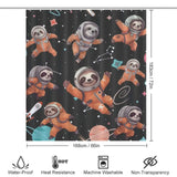 A durable Sloth Astronauts Shower Curtain-Cottoncat with whimsical sloth astronauts and sloths floating in space by Cotton Cat.