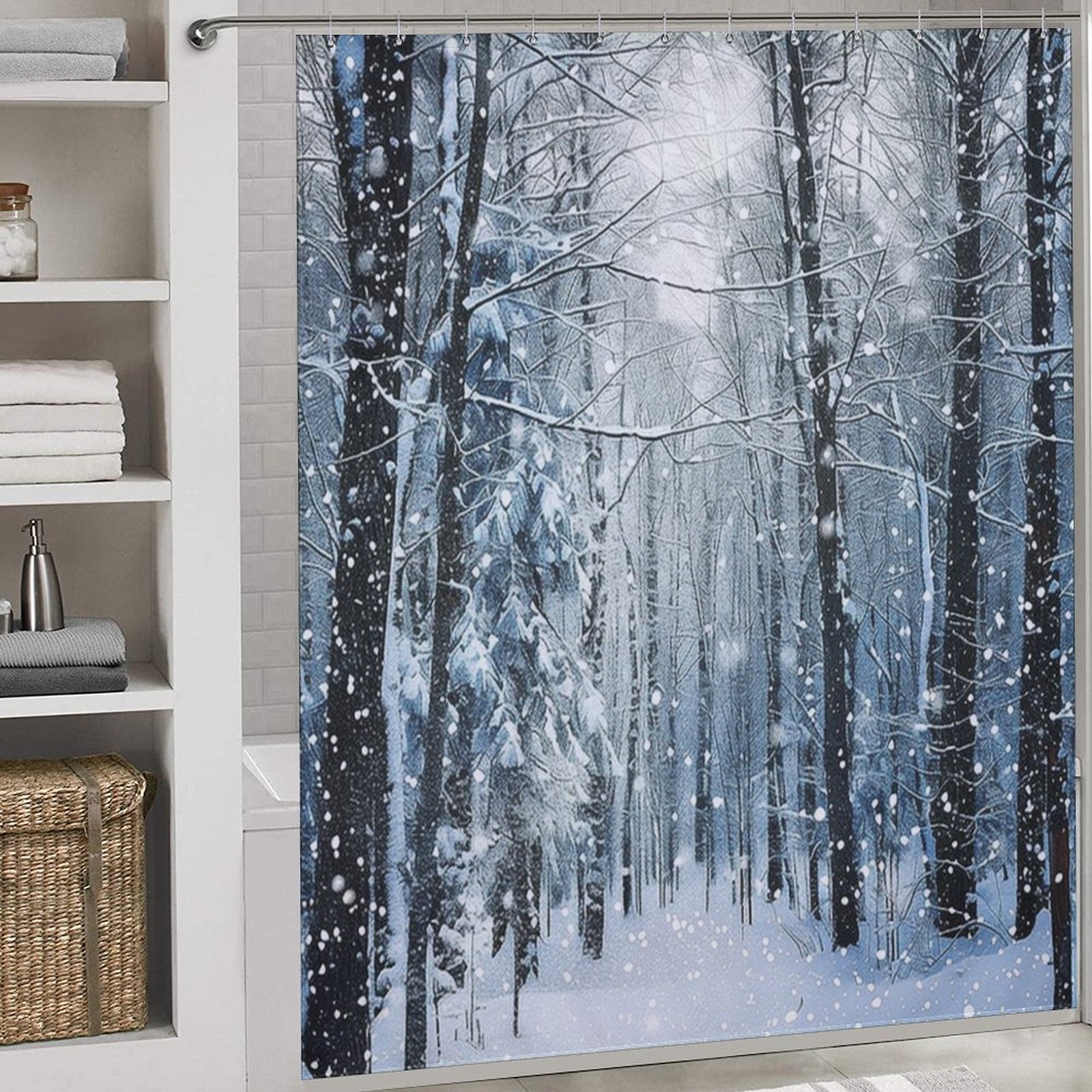 Snowing Woods in Winter Shower Curtain